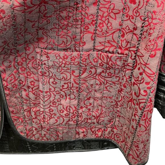 Chicos Red Black Jacquard Blazer Jacket Size O-8 Open Cardigan - Picture 11 of 11